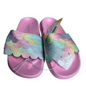 NWT Capelli of New York Pink and Rainbow Girl Slides 1/2Y
